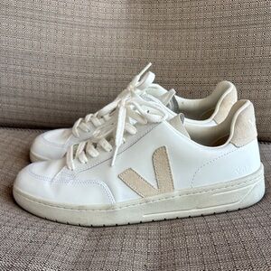 Veja White and Beige V-12 Low-Top Sneakers